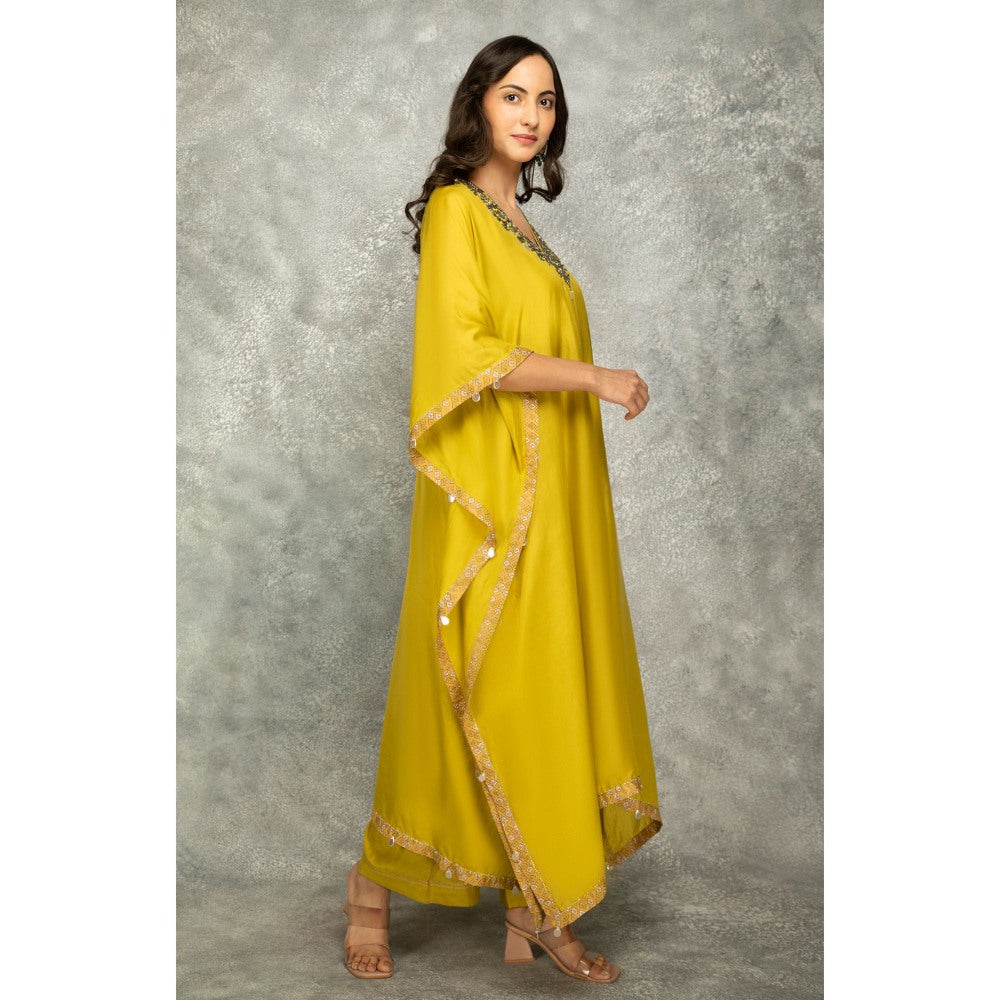 Tanu Malhotra Yellow Embroidered Kaftan with Pant (Set of 2)