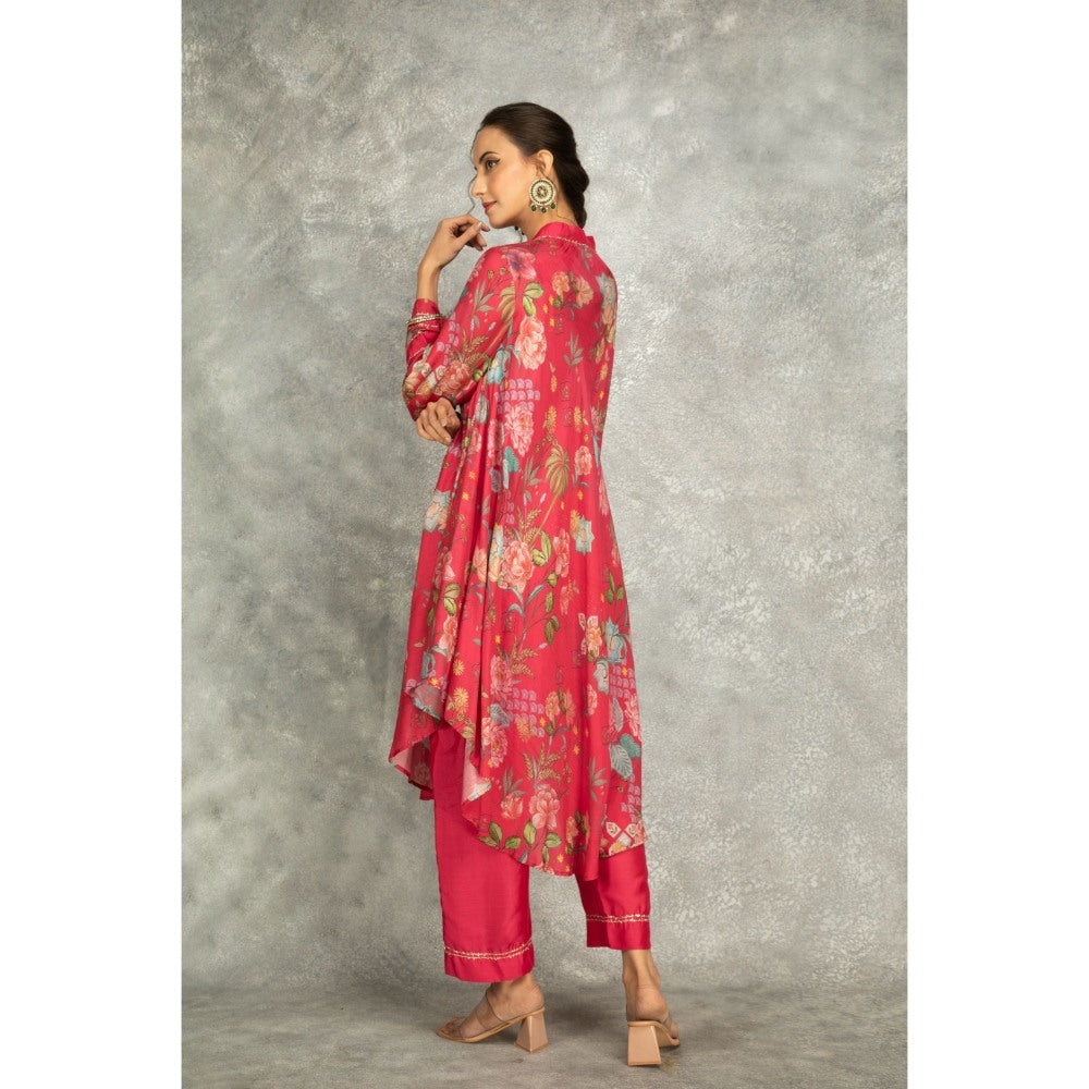 Tanu Malhotra Hot Pink Printed High Low Kurta with Pant (Set of 2)