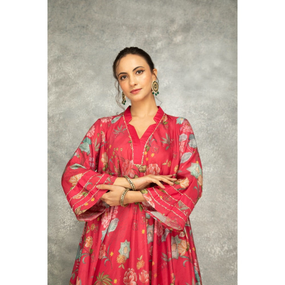 Tanu Malhotra Hot Pink Printed High Low Kurta with Pant (Set of 2)