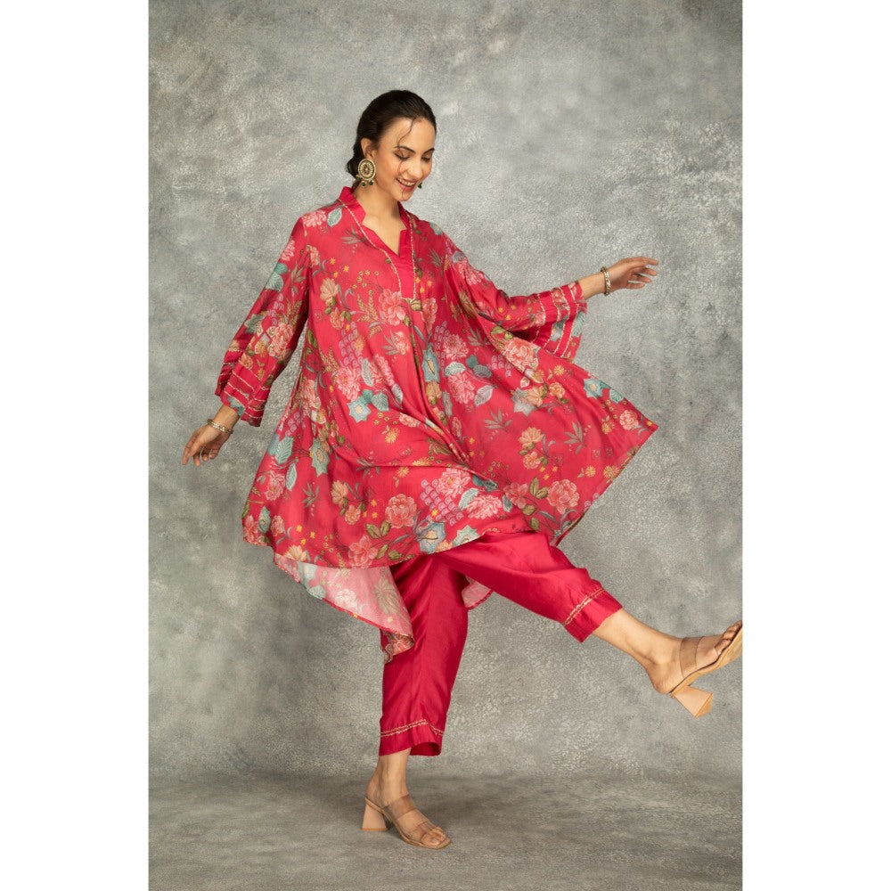 Tanu Malhotra Hot Pink Printed High Low Kurta with Pant (Set of 2)