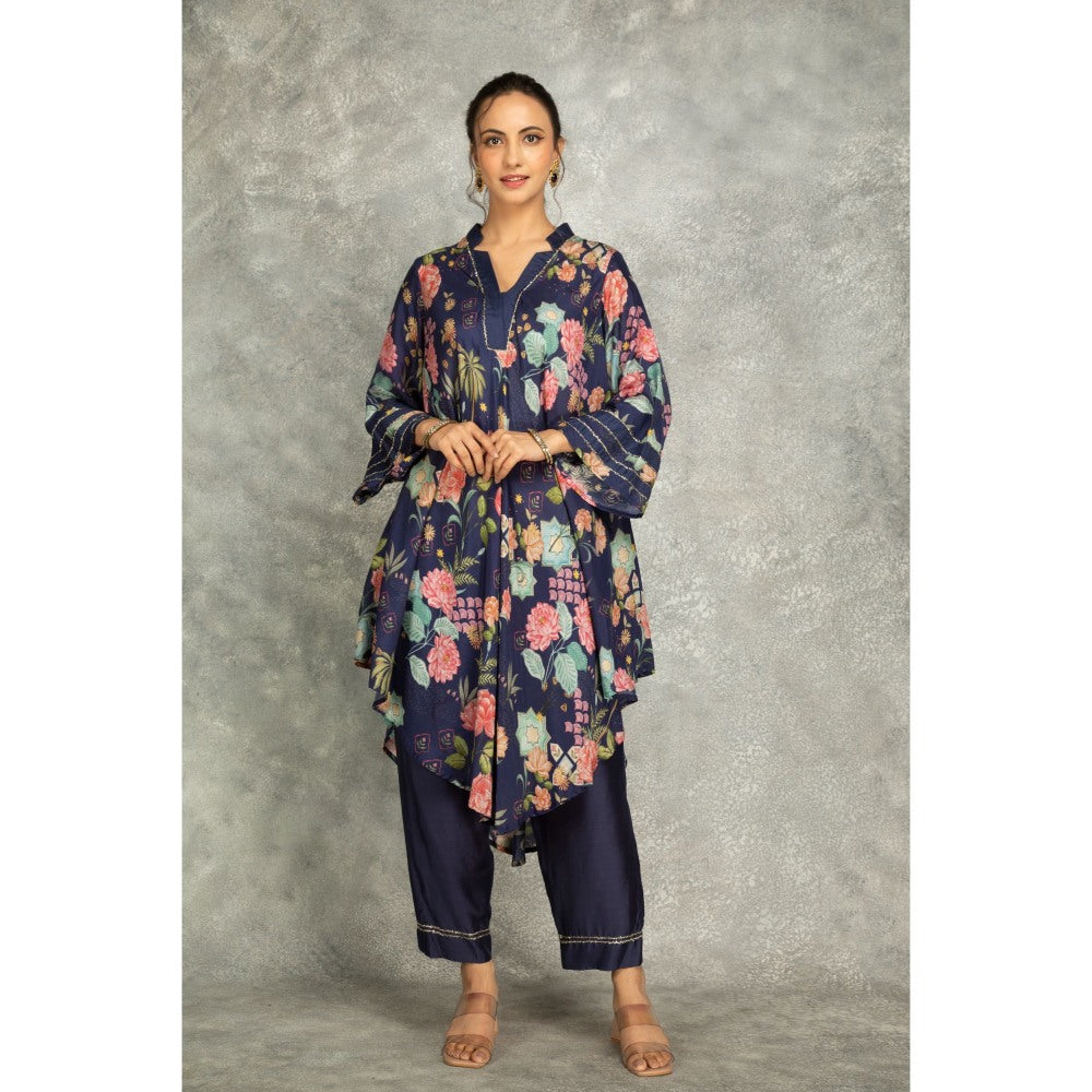 Tanu Malhotra Blue Printed High Low Kurta with Pant (Set of 2)