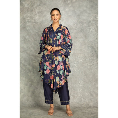 Tanu Malhotra Blue Printed High Low Kurta with Pant (Set of 2)