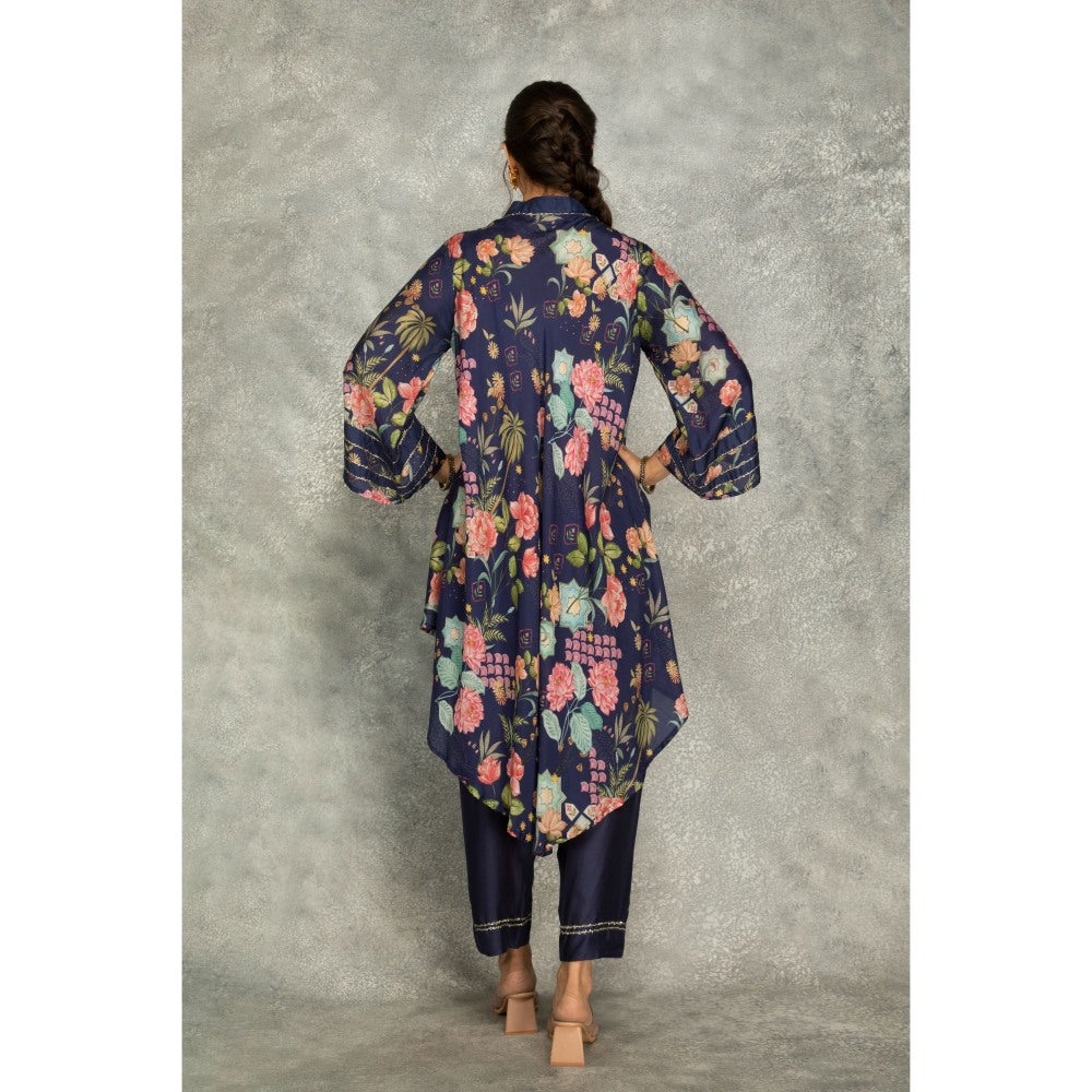 Tanu Malhotra Blue Printed High Low Kurta with Pant (Set of 2)