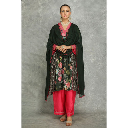 Tanu Malhotra Green Side Panel Buti Kurta with Palazzo and Dupatta (Set of 3)