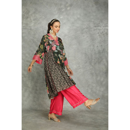 Tanu Malhotra Green Side Panel Buti Kurta with Palazzo and Dupatta (Set of 3)