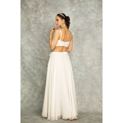 Tanu Malhotra White Mirror Embroidered Cape with Crop Top and Skirt (Set of 3)