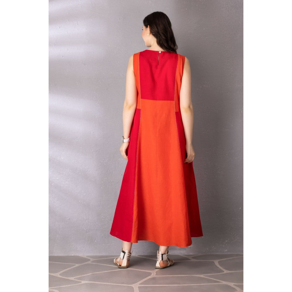 Tanu Malhotra Burnt Orange Cotton Linen Embroidered Dress