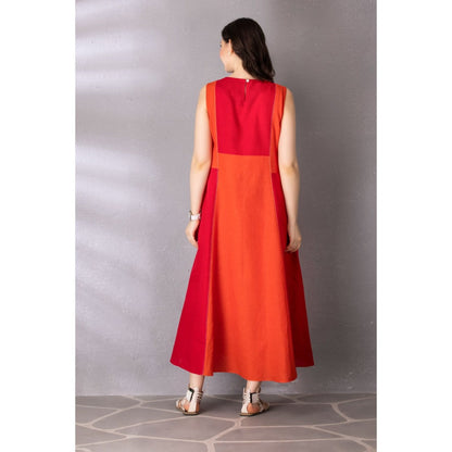 Tanu Malhotra Burnt Orange Cotton Linen Embroidered Dress