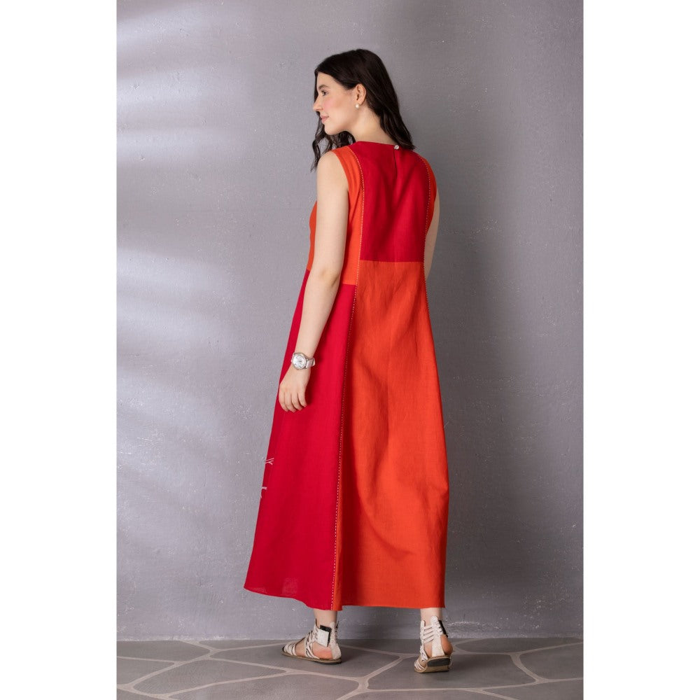 Tanu Malhotra Burnt Orange Cotton Linen Embroidered Dress