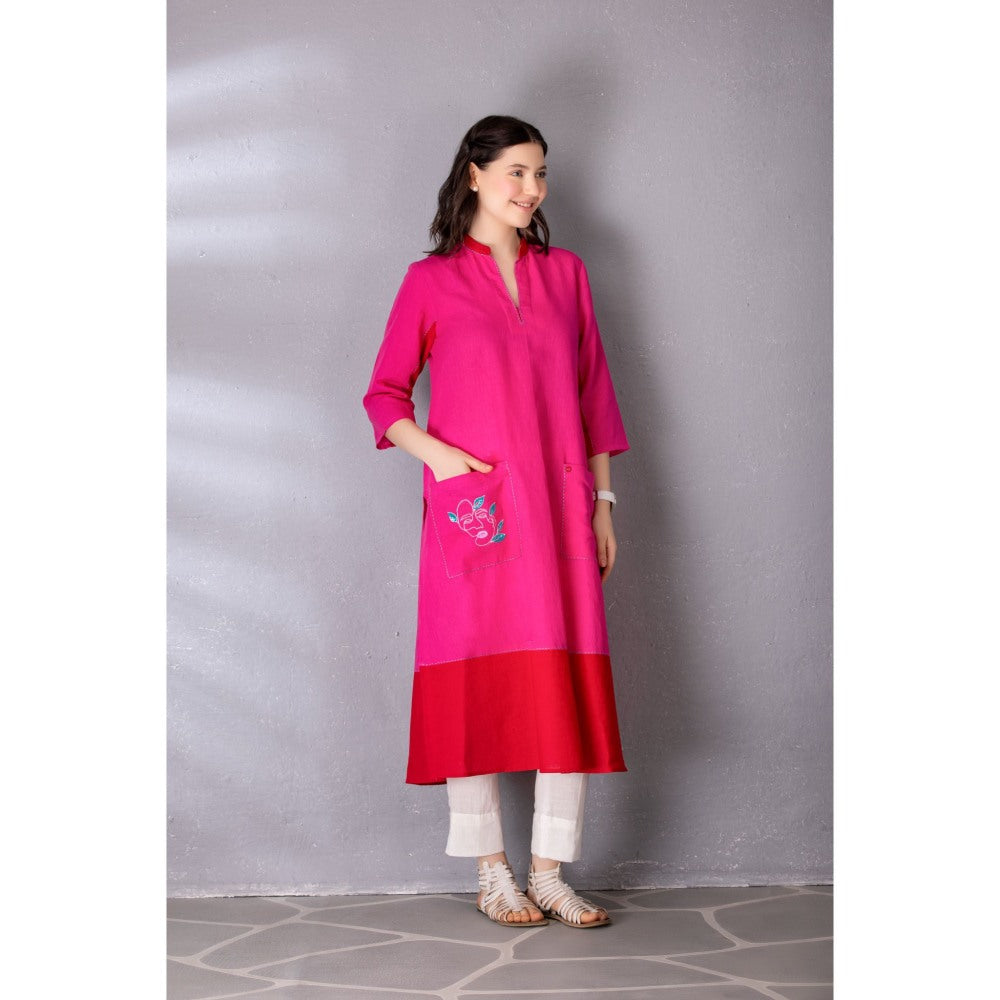 Tanu Malhotra Pink Bubble Gum Embroidered A-Line Kurta with Pant (Set of 2)