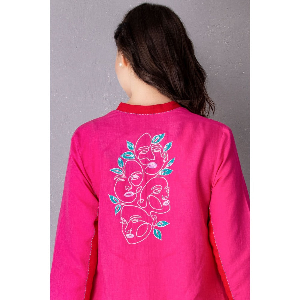 Tanu Malhotra Pink Bubble Gum Embroidered A-Line Kurta with Pant (Set of 2)