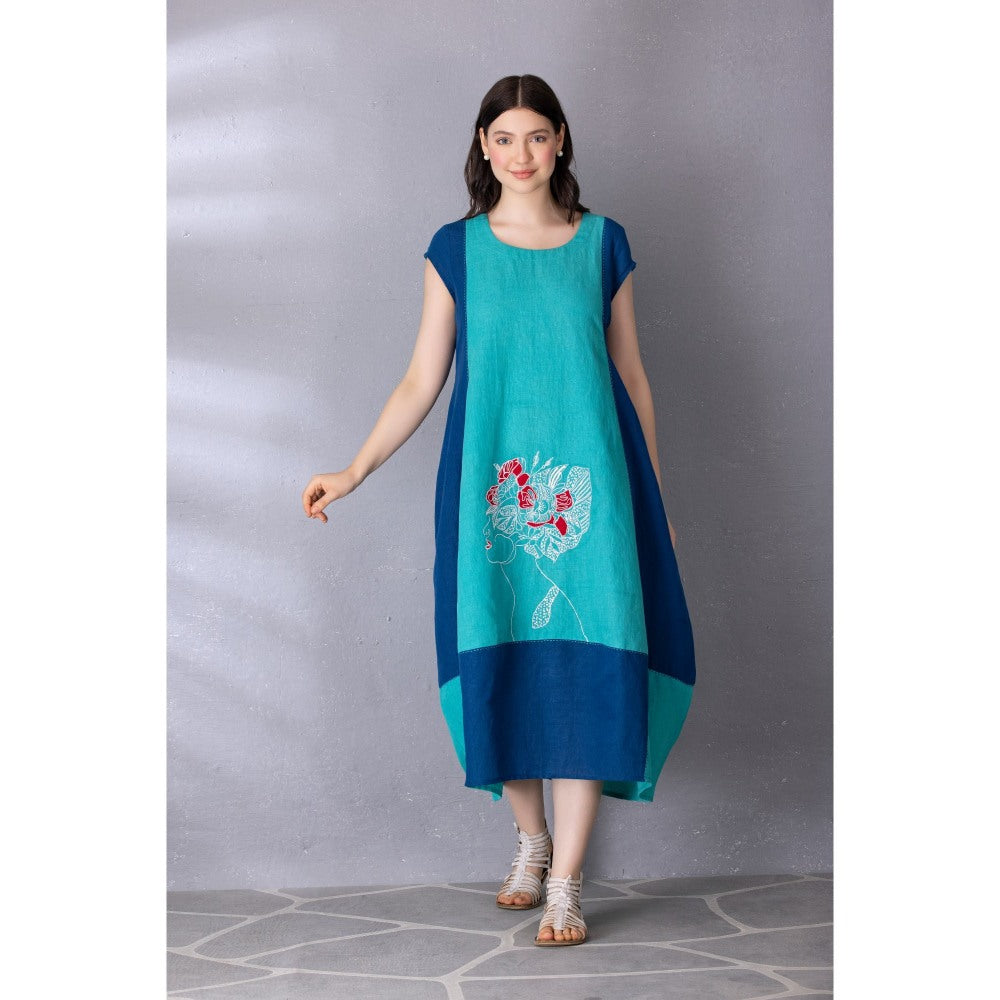 Tanu Malhotra Blue Cotton Linen Embroidered Dress