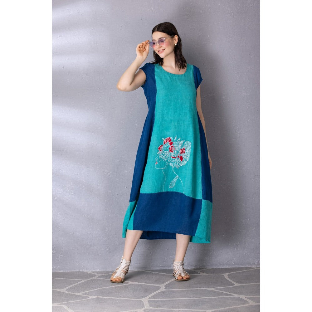 Tanu Malhotra Blue Cotton Linen Embroidered Dress