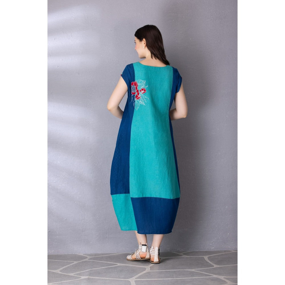 Tanu Malhotra Blue Cotton Linen Embroidered Dress
