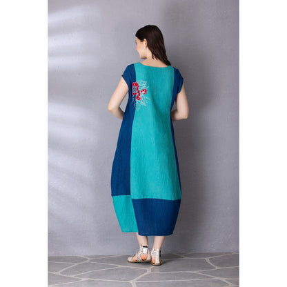 Tanu Malhotra Blue Cotton Linen Embroidered Dress