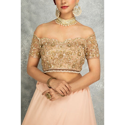 Tanu Malhotra Peach Georgette Sequins Embroidered Lehenga With Blouse And Dupatta (Set of 3)