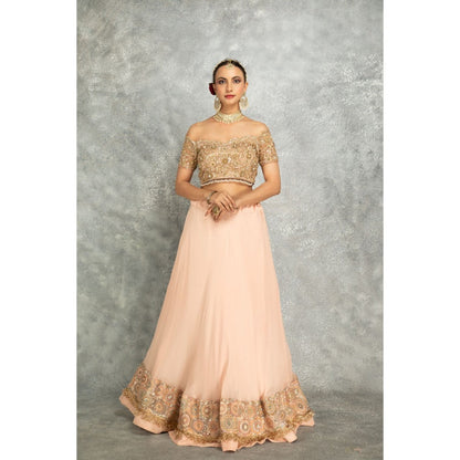 Tanu Malhotra Peach Georgette Sequins Embroidered Lehenga With Blouse And Dupatta (Set of 3)