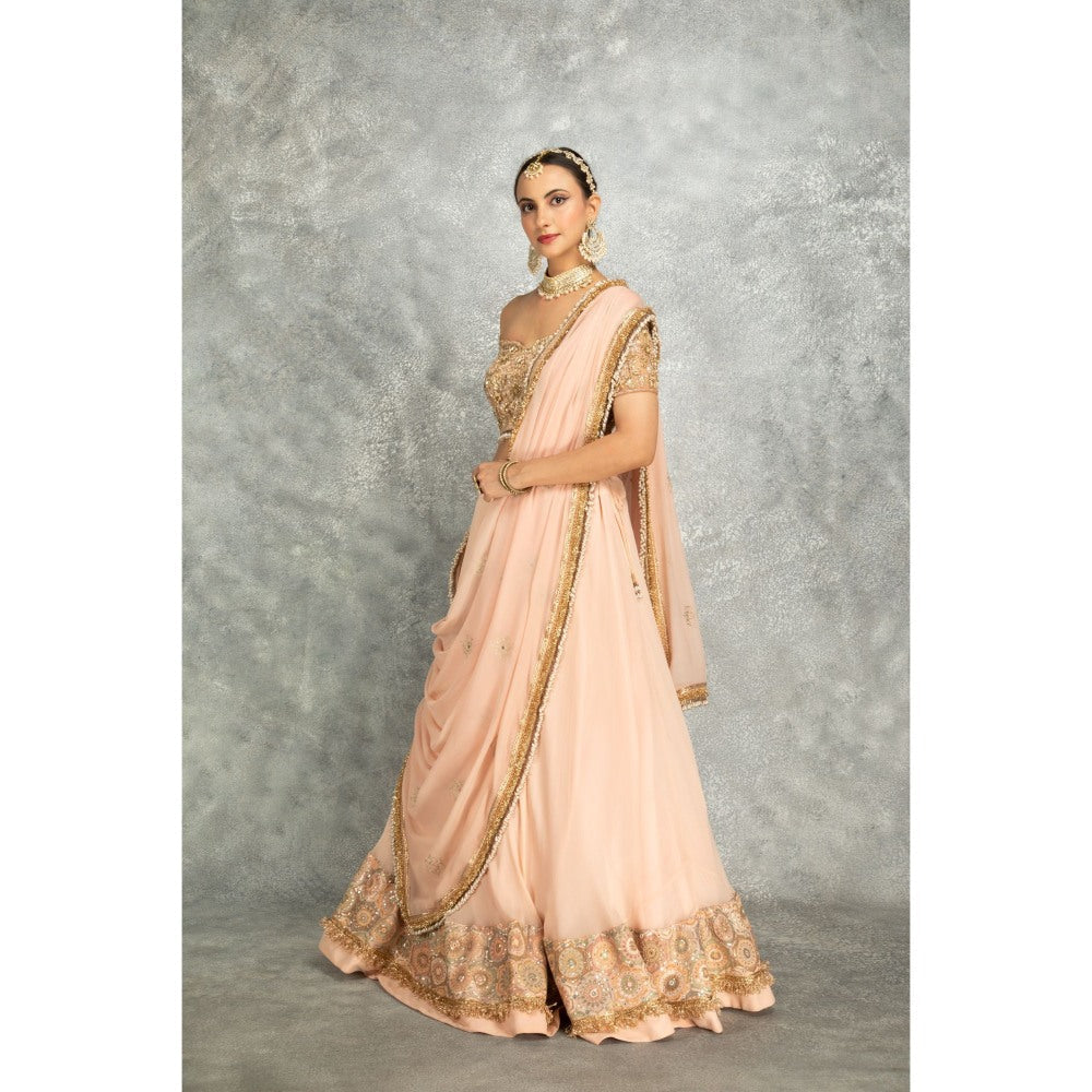 Tanu Malhotra Peach Georgette Sequins Embroidered Lehenga With Blouse And Dupatta (Set of 3)