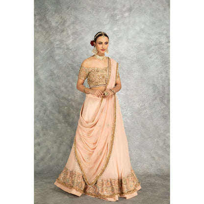 Tanu Malhotra Peach Georgette Sequins Embroidered Lehenga With Blouse And Dupatta (Set of 3)