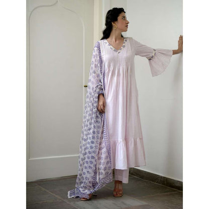 Taro india Rosy Flamingo Pleated Kurta with Pant and Dupatta (Set of 3)