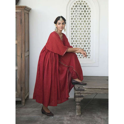 Taro india Barn Red Kaftan with Pant (Set of 2)
