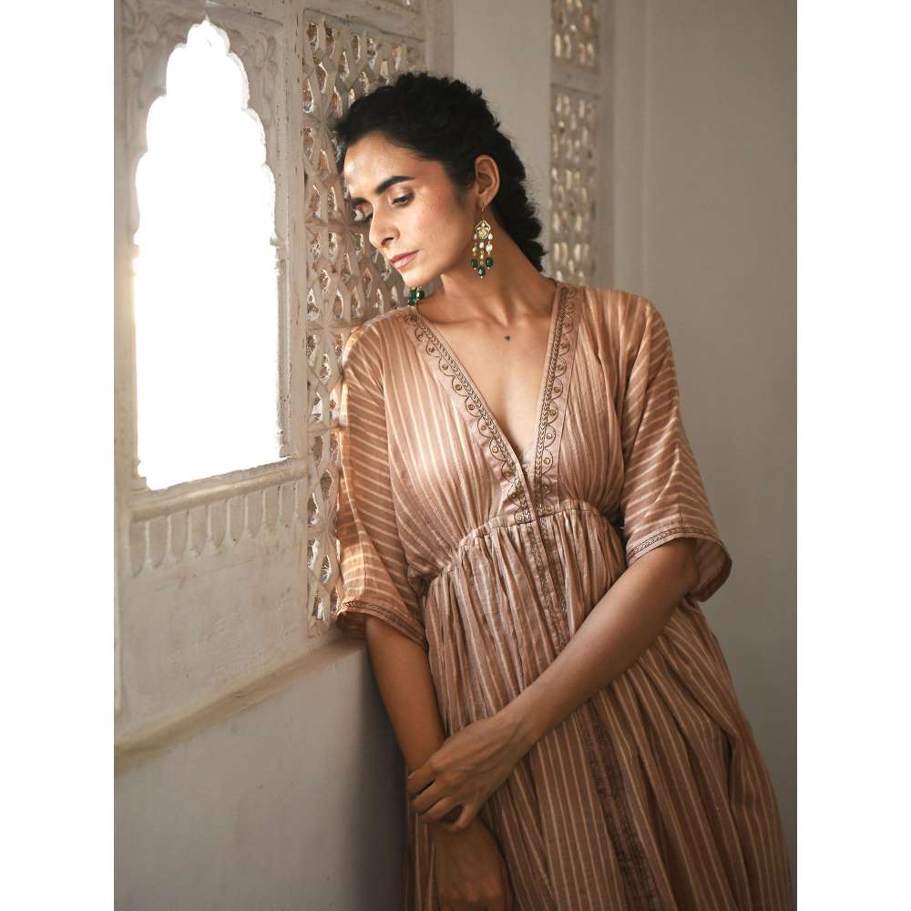 Taro india Beige and Gold Kaftan with Pant (Set of 2)