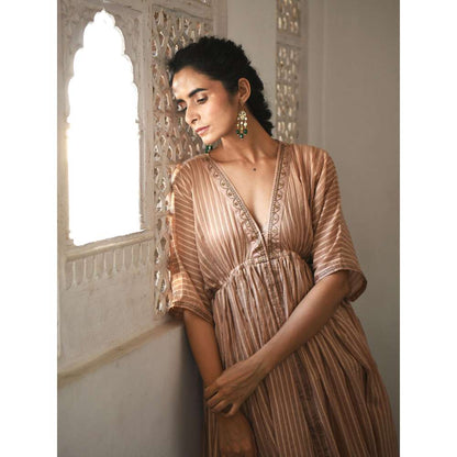 Taro india Beige and Gold Kaftan with Pant (Set of 2)