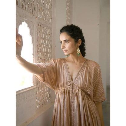 Taro india Beige and Gold Kaftan with Pant (Set of 2)