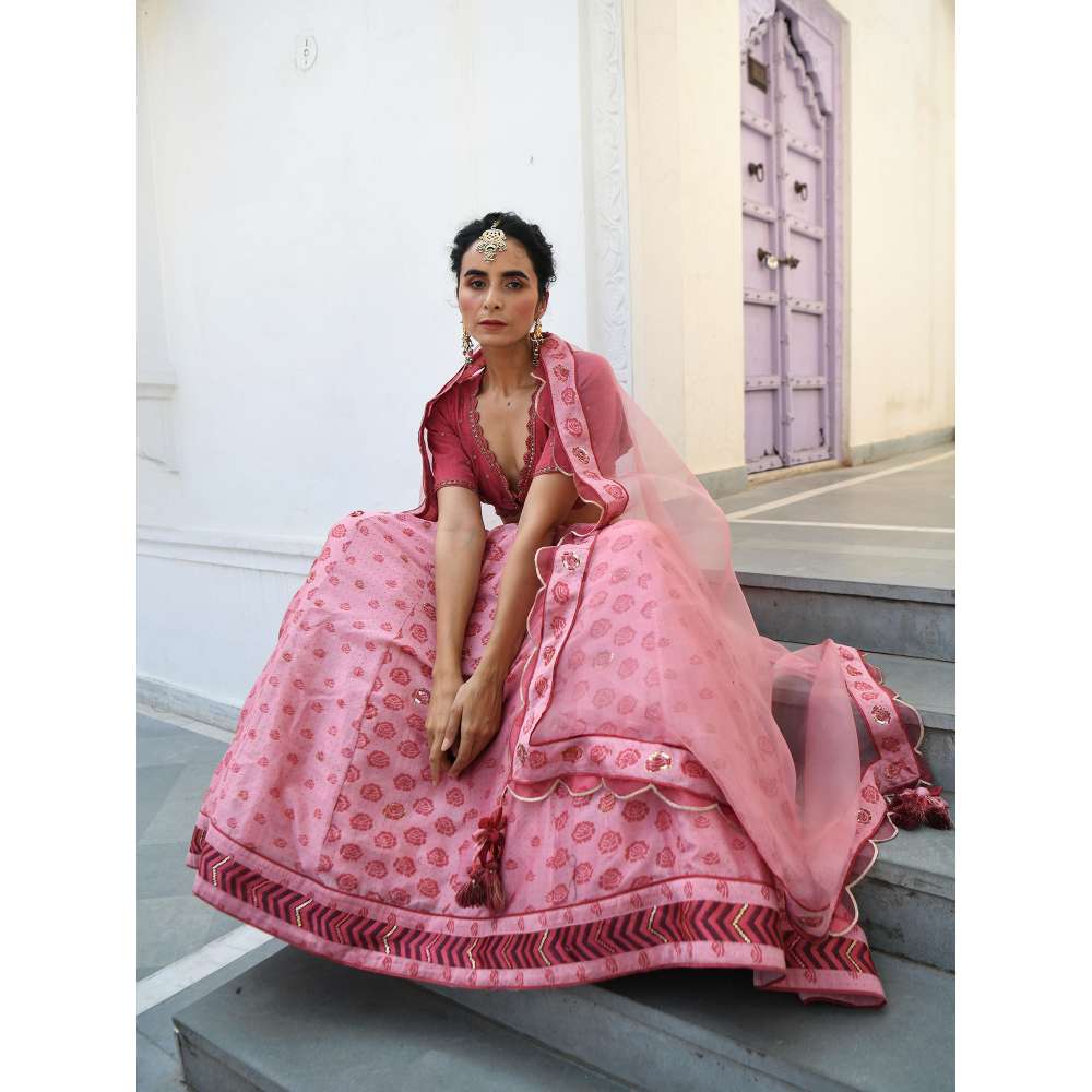 Taro india Watermelon Rouge Lehanga with Blouse and Dupatta (Set of 3)