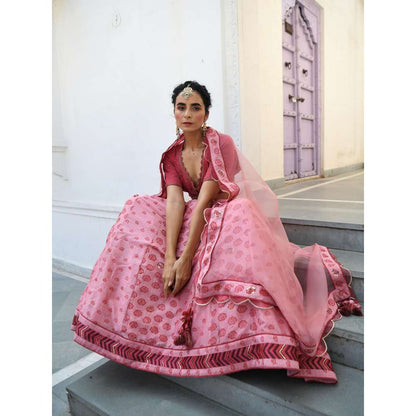 Taro india Watermelon Rouge Lehanga with Blouse and Dupatta (Set of 3)