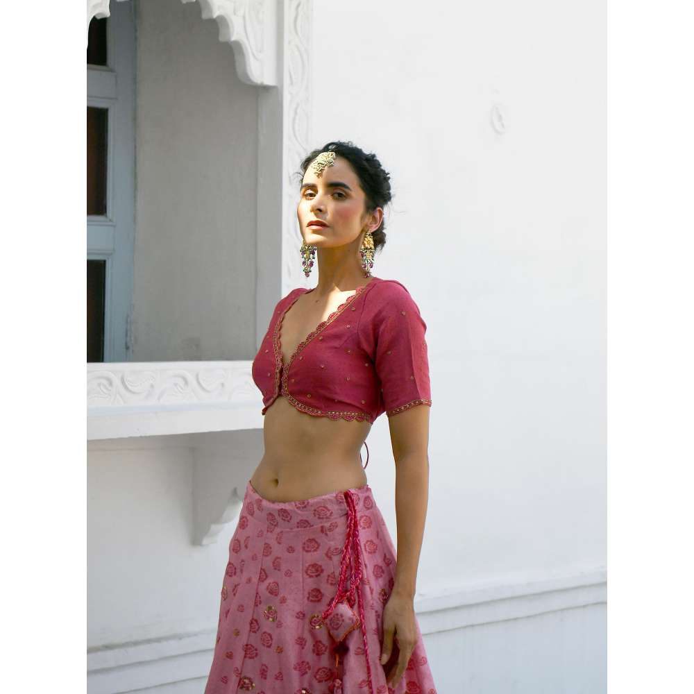 Taro india Watermelon Rouge Lehanga with Blouse and Dupatta (Set of 3)