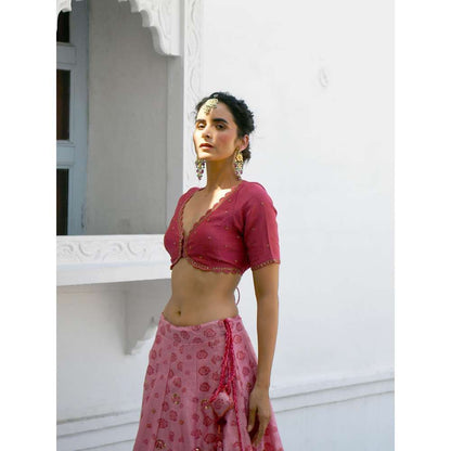 Taro india Watermelon Rouge Lehanga with Blouse and Dupatta (Set of 3)