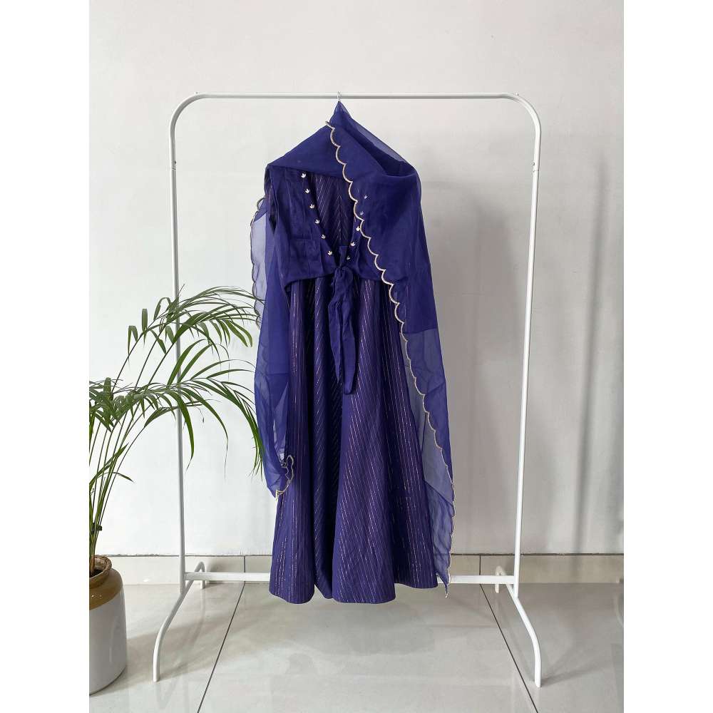 Taro india Iris Blue Kurta Pant with Dupatta and Shrug (Set of 4)