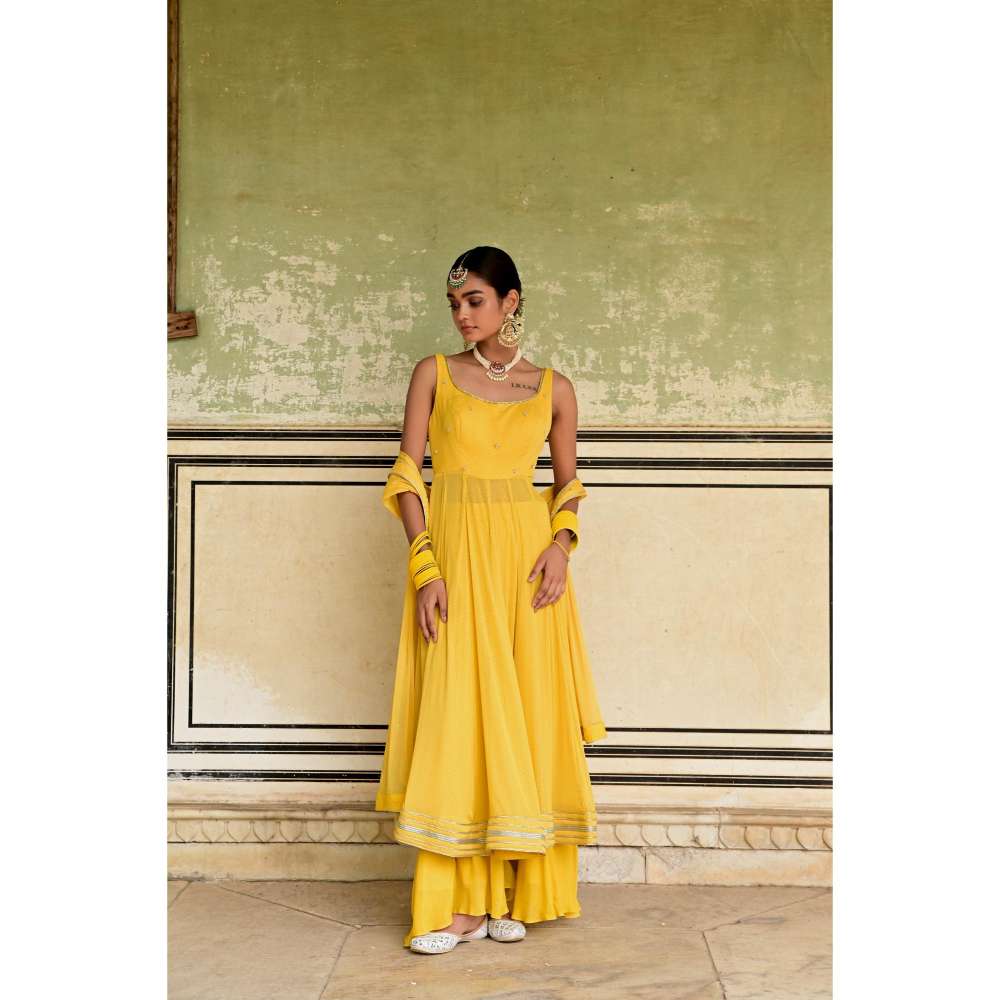 Taro India Nargis Kurta & Palazzo Yellow (Set of 3)