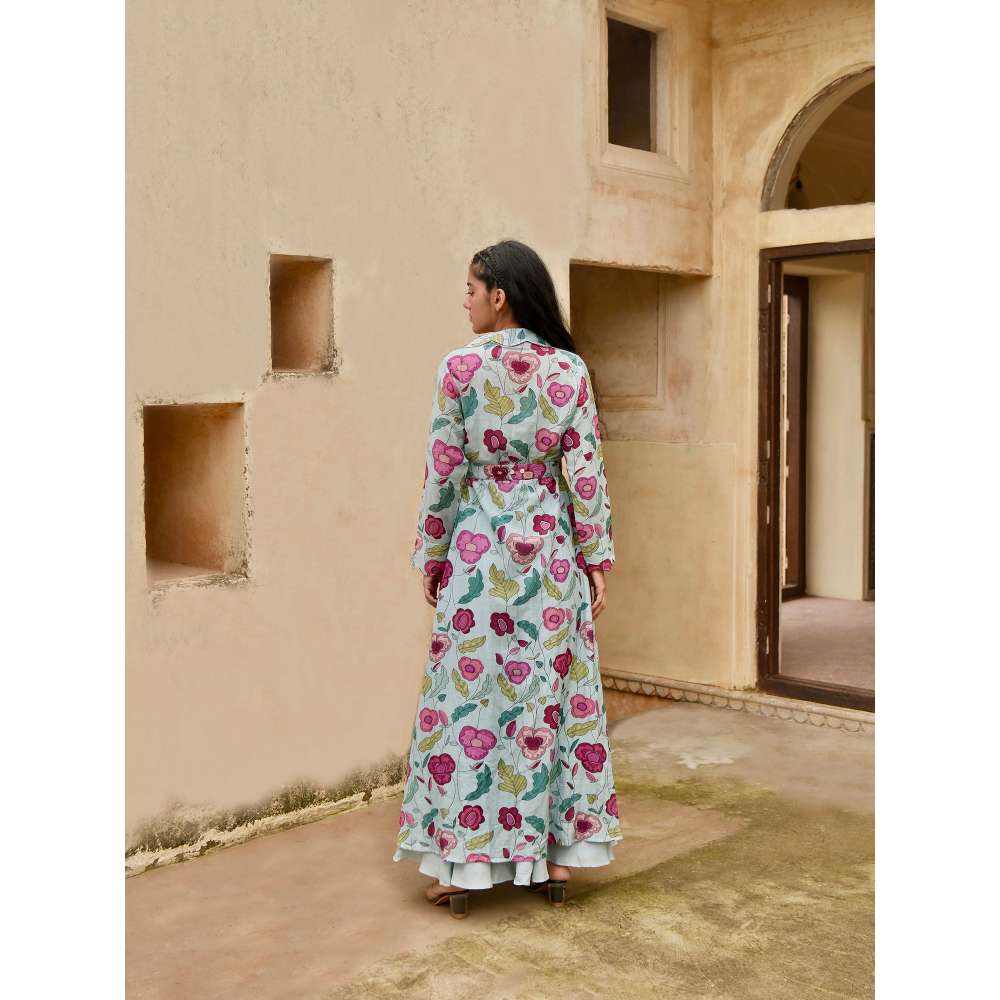 Taro India Cloudy Bloom Kurta with Jacket and Belt (Set of 3)