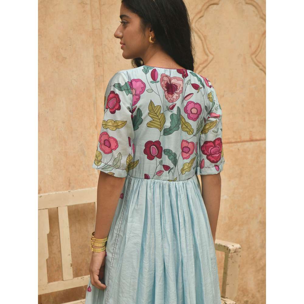 Taro India Blue Daisy Kurta with Pant (Set of 2)