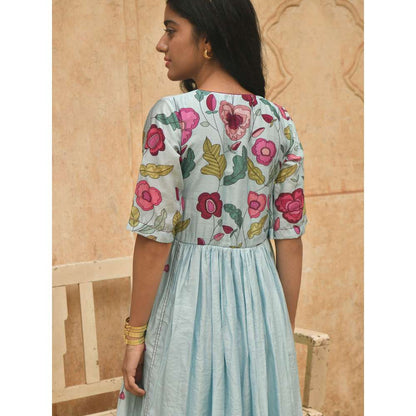 Taro India Blue Daisy Kurta with Pant (Set of 2)