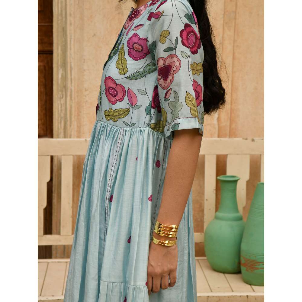 Taro India Blue Daisy Kurta with Pant (Set of 2)