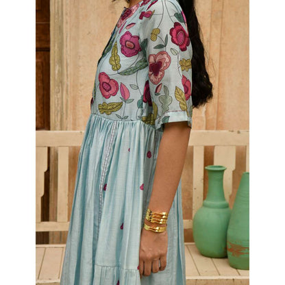 Taro India Blue Daisy Kurta with Pant (Set of 2)