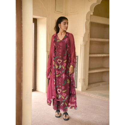 Taro India Shiraz Flower Kurta with Pant and Dupatta (Set of 3)
