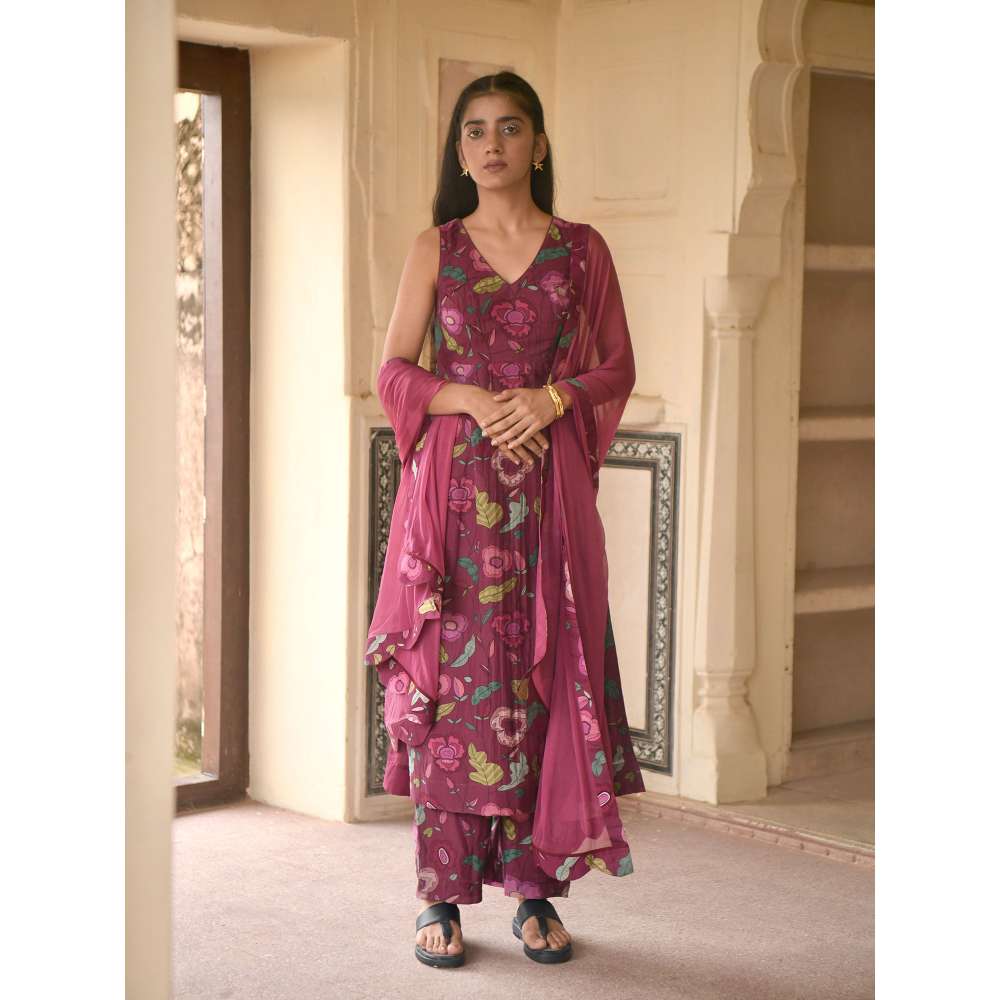 Taro India Shiraz Flower Kurta with Pant and Dupatta (Set of 3)