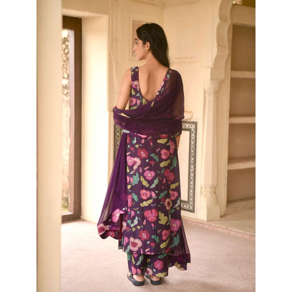 Taro India Raisin Love Kurta with Pant and Dupatta (Set of 3)