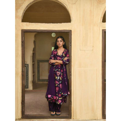 Taro India Orchid Purple Kurta with Pant and Dupatta (Set of 3)