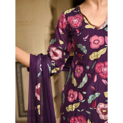 Taro India Orchid Purple Kurta with Pant and Dupatta (Set of 3)