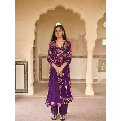 Taro India Orchid Purple Kurta with Pant and Dupatta (Set of 3)