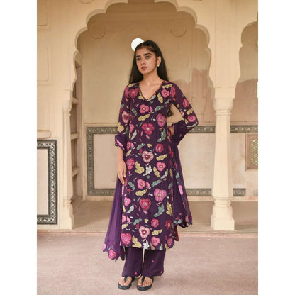 Taro India Orchid Purple Kurta with Pant and Dupatta (Set of 3)