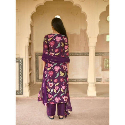 Taro India Orchid Purple Kurta with Pant and Dupatta (Set of 3)