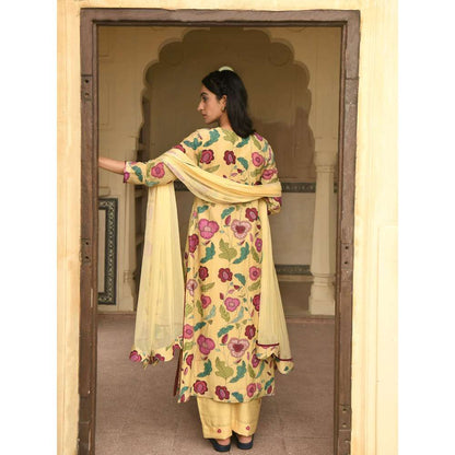 Taro India Corn Yellow Kurta with Pant and Dupatta (Set of 3)