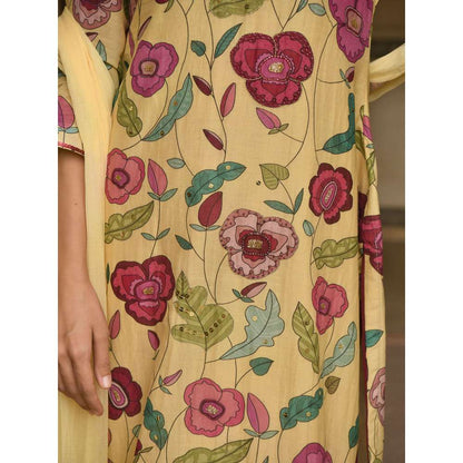 Taro India Corn Yellow Kurta with Pant and Dupatta (Set of 3)