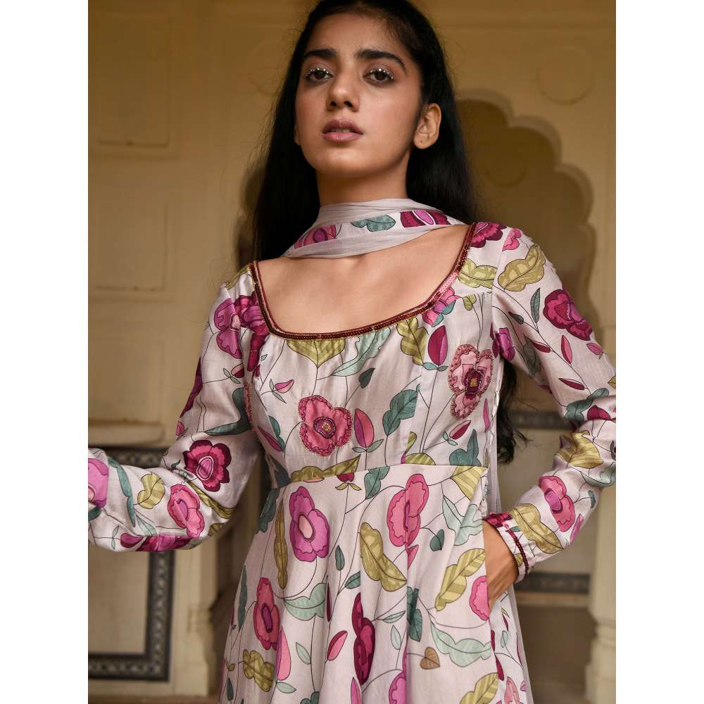 Taro India Blooming Garden Anarkali with Pant and Dupatta (Set of 3)